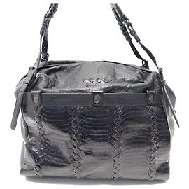 NUEVE BOLSOS Bottega Veneta Cobra Resina Tote Cuero & Python Bolsa de Mano Negro