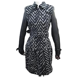 Burberry-BURBERRY COAT CHEVRON PATTERN LEATHER SLEEVES 3878943 M 38 JACKET COAT-Black