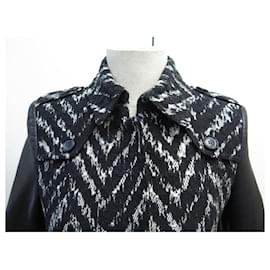 Burberry-BURBERRY COAT CHEVRON PATTERN LEATHER SLEEVES 3878943 M 38 JACKET COAT-Black
