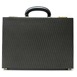 Saint Laurent-SAINT LAURENT DOCUMENT HOLDER 359214 MONOGRAM CANVAS LEATHER BRIEFCASE-Black