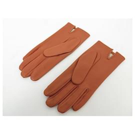 Hermès-NINE HERMES DOG COLLAR MEDOR PERFORATED LAMB LEATHER 6.5 GLOVES-Brown