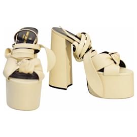 Saint Laurent-Yves Saint Laurent YSL Paige  145mm cream leather platform sandals heels suede size 38,5-White