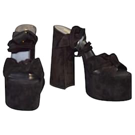Saint Laurent-Yves Saint Laurent YSL Paige  145mm black suede platform sandals heels suede size 39-Black