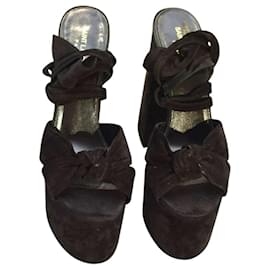 Saint Laurent-Yves Saint Laurent YSL Paige  145mm black suede platform sandals heels suede size 39-Black
