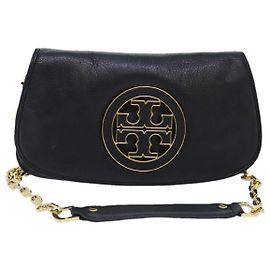 TORY BURCH Borsa a Spalla con Catena Pelle Nera Oro Auth am6939 Nero D'oro