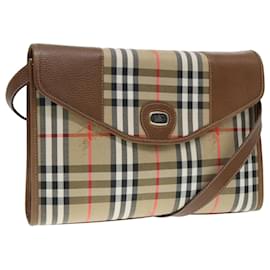 Autre Marque-Burberrys Nova Check Shoulder Bag Canvas Leather Beige Brown gold Auth 93364-Brown,Beige,Golden