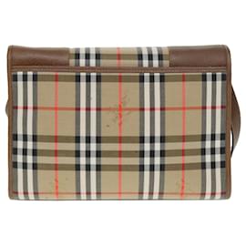 Autre Marque-Burberrys Nova Check Shoulder Bag Canvas Leather Beige Brown gold Auth 93364-Brown,Beige,Golden