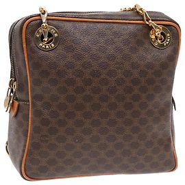 Céline CELINE Macadam Canvas Shoulder Bag PVC Leather Brown Gold Auth 92489 Brown Golden