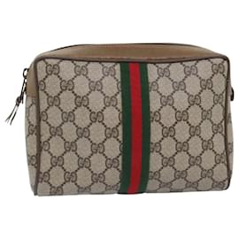 Gucci-GUCCI GG Supreme Web Sherry Line Clutch Bag PVC Beige Red 89 01 012 Auth bs18432-Red,Beige