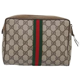 Gucci-GUCCI GG Supreme Web Sherry Line Clutch Bag PVC Beige Red 89 01 012 Auth bs18432-Red,Beige