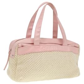 Chanel-CHANEL Hand Bag Cotton Silver Beige CC Auth ep5901-Silvery,Beige