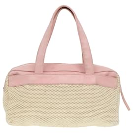 Chanel-CHANEL Hand Bag Cotton Silver Beige CC Auth ep5901-Silvery,Beige