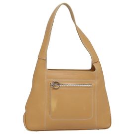 Bolsa de Ombro Gancini em Couro Bege Prata Auth fm3832 da Salvatore Ferragamo Prata Bege