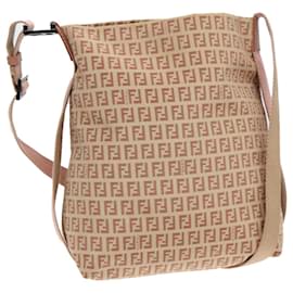 Fendi-FENDI Zucchino Canvas Shoulder Bag Beige Auth 92675-Beige