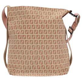 Fendi-FENDI Zucchino Canvas Shoulder Bag Beige Auth 92675-Beige