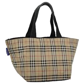 Autre Marque-Burberrys Nova Check Blue Label Tote Bag Nylon Silver Beige Auth bs18584-Silvery,Beige