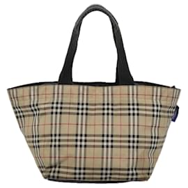 Autre Marque-Burberrys Nova Check Blue Label Tote Bag Nylon Silver Beige Auth bs18584-Silvery,Beige
