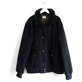 Hartford Faux Fur Collar Wool Mix Bomber Jacket Navy blue