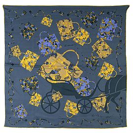 Bufanda de seda Caleche azul Hermès Kelly Azul