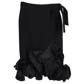 Victoria Beckham Midirock mit Rüschensaum aus schwarzer Wolle Schwarz