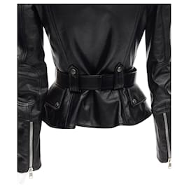 Alexander Mcqueen-new ALEXANDER MCQUEEN 2010 black leather belted peplum biker jacket  -Black