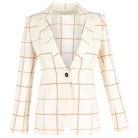 Victoria Beckham einreihiger Blazer mit Karomuster aus cremefarbener Wolle Andere