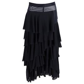 Victoria Beckham Rüschenschicht-Midi-Rock aus schwarzem Polyester Schwarz