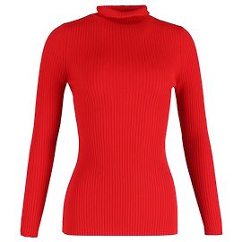 Rippstrick-Turtleneck Langarm-Top aus roter Wolle von Victoria Beckham Rot