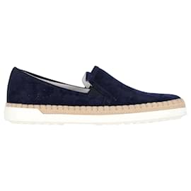 Tod's-Tod's Espadrille Slip On Sneakers in Navy Blue Suede-Blue,Navy blue