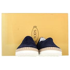 Tod's-Tod's Espadrille Slip On Sneakers in Navy Blue Suede-Blue,Navy blue