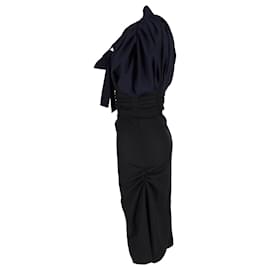 Jacquemus- Jacquemus La Robe Madame Ribbon Detail Midi Dress in Navy Blue Wool-Blue,Navy blue