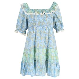 Autre Marque-Rixo Harlow Floral Tiered Mini Dress in Light Blue Cotton-Blue,Light blue