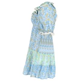 Autre Marque-Rixo Harlow Floral Tiered Mini Dress in Light Blue Cotton-Blue,Light blue