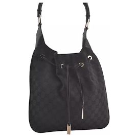Bolsa com cordão em bambu GUCCI GG canvas couro 0014033 preta 1974L Preto