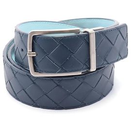 Cinturón de cuero Intrecciato de Bottega Veneta Azul Verde
