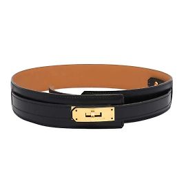 Hermès Cinto Hermes Kelly em couro box preto e couro swift Preto