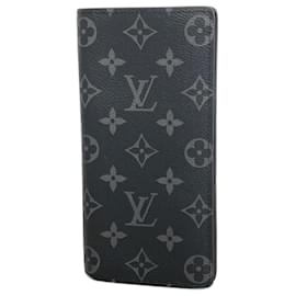 Louis Vuitton-Louis Vuitton Long Wallet Monogram Eclipse Portefeuille Brazza-Brown,Black