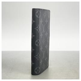 Louis Vuitton-Louis Vuitton Long Wallet Monogram Eclipse Portefeuille Brazza-Brown,Black