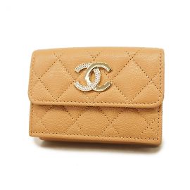 Cartera plegable Chanel en cuero caviar beige Beige