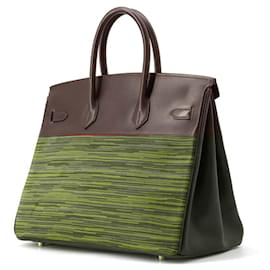 Hermès-Hermes Birkin 35 Handbag in Ebène Box Calf and Vibrato Leather-Damier ebene