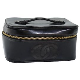 CHANEL COCO Marca Pouch Vanity Pelle verniciata Nera Oro CC Auth bs18347 Nero D'oro