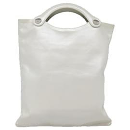 Chanel-CHANEL Matelasse Hand Bag Leather White CC Auth bs18834-White