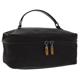 Pochete cosmética GUCCI Bamboo Vanity em nylon marrom prateado 032 2265 0150 Auth bs18372 Marrom Prata