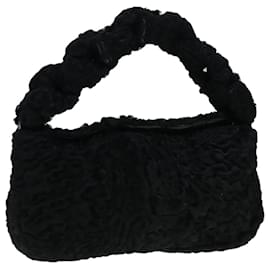 Fendi-FENDI Hand Bag Wool Black Gold Auth 89722-Black,Golden