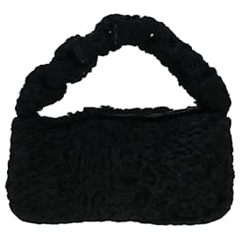 Fendi-FENDI Hand Bag Wool Black Gold Auth 89722-Black,Golden