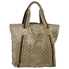 Gucci-GUCCI GG Canvas Sherry Line Tote Bag Coated Canvas Gold Orange Auth 91624-Golden,Orange