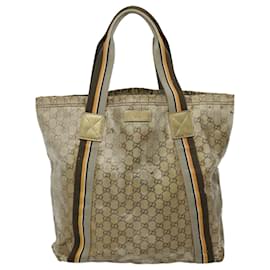 Gucci-GUCCI GG Canvas Sherry Line Tote Bag Coated Canvas Gold Orange Auth 91624-Golden,Orange