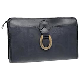 Christian Dior-Christian Dior Trotter Canvas Clutch Bag Navy Gold Auth ep5985-Golden,Navy blue