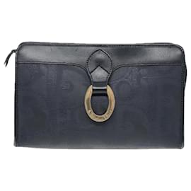 Christian Dior-Christian Dior Trotter Canvas Clutch Bag Navy Gold Auth ep5985-Golden,Navy blue