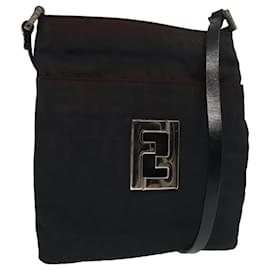 Fendi-FENDI Zucca Canvas Shoulder Bag Nylon Black Auth ti2102-Black